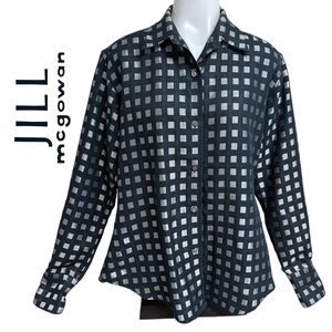 Women's Black and White Checkered Button Down Shirt